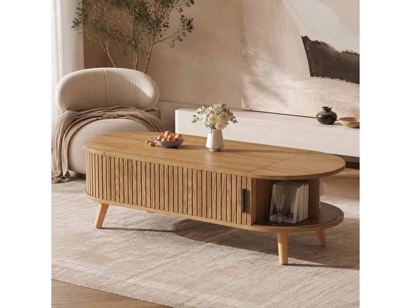 Table basse relevable 120x50x39,5 cm avec rangement, mdf, coloris bois naturel - Conforama B