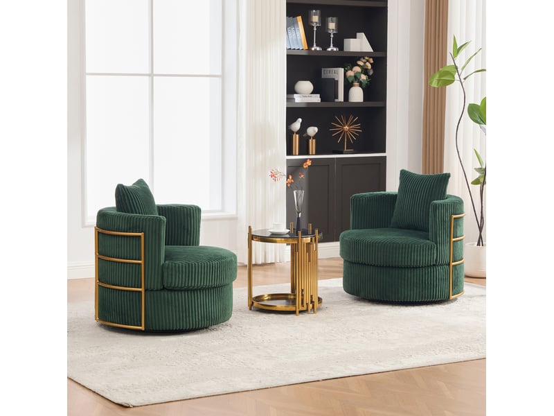  Fauteuil pivotant à 360 degrés avec rangement sous l’assise et coussin rembourré en velours côtelé vert émeraude  - Conforama D