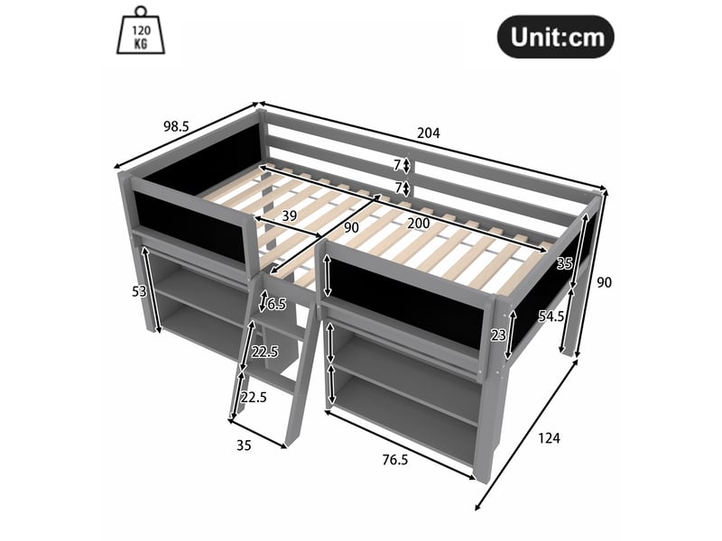  Lit mezzanine 90x200 cm coloris gris pin lit enfant gris - Conforama C