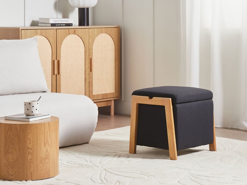 Pouf de rangement edland tissu 45 cm 43 cm noir  - Conforama B