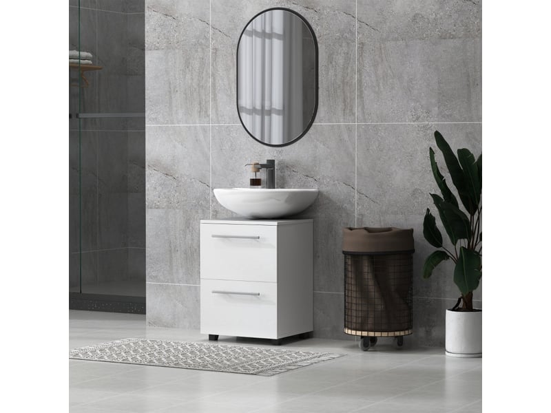  Meuble sous vasque, meuble de salle de bain compact blanc, rangement avec tiroir et porte pour petite salle de bain, 41.5x35.5x59cm  - Conforama D