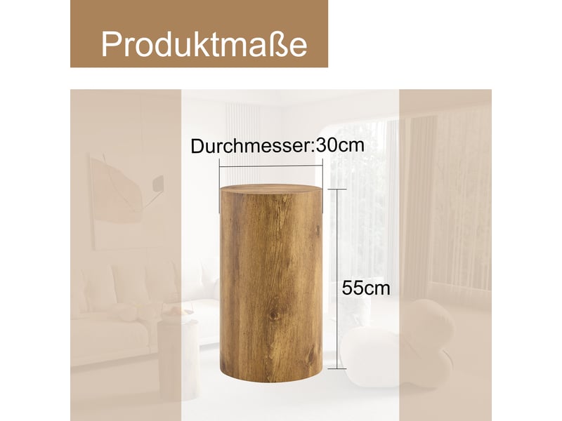  Table basse ronde avec plateau cylindrique, en mdf, pour salon et bureau, aspect bois, ø 30 × 55 cm - uvrion  - Conforama E