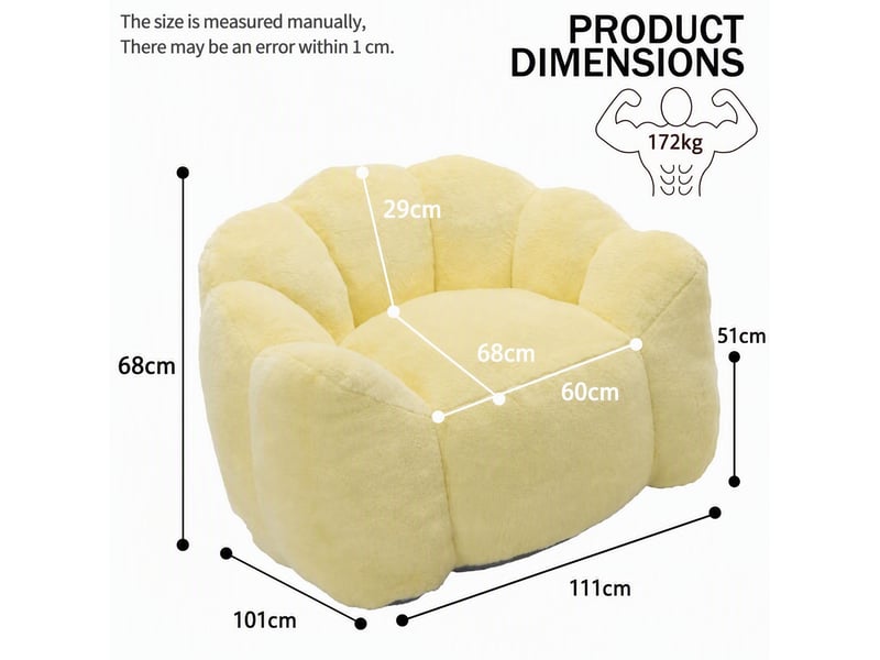  Fauteuil lotus 101x111x68 cm sans montage en velours jaune, assise confortable pour adulte, format compact  - Conforama C