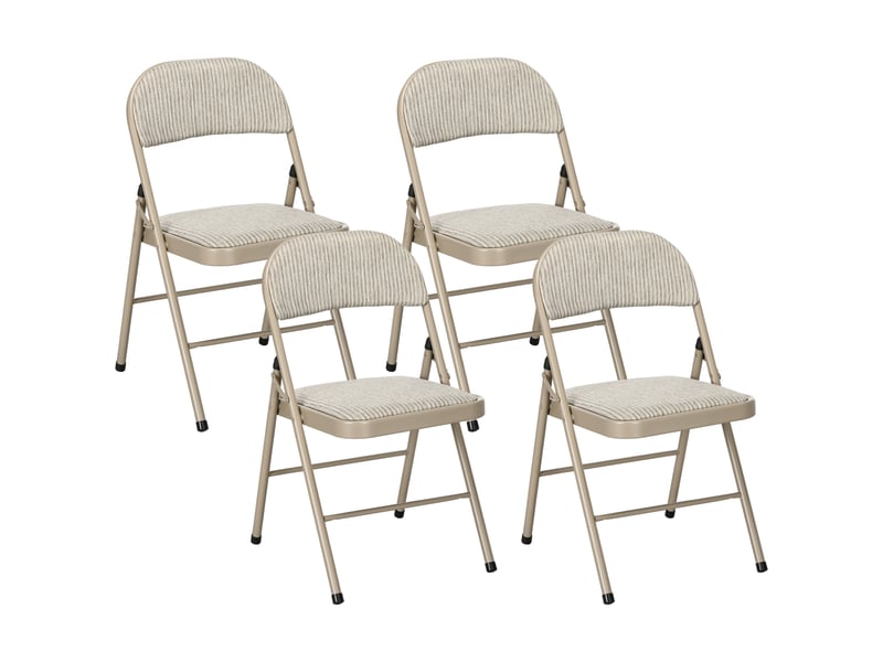  Lot de 4 chaises pliantes salle à manger portables cadre acier 45l x 46p x 78h cm beige  - Conforama A