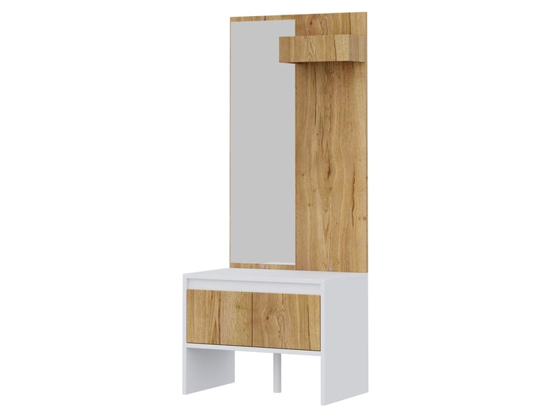  Meubles d'entrée avec miroir, porte-manteaux, banc à chaussures et 2 tiroirs pour entrée blanc naturel 60 × 38 × 145 cm  - Conforama A