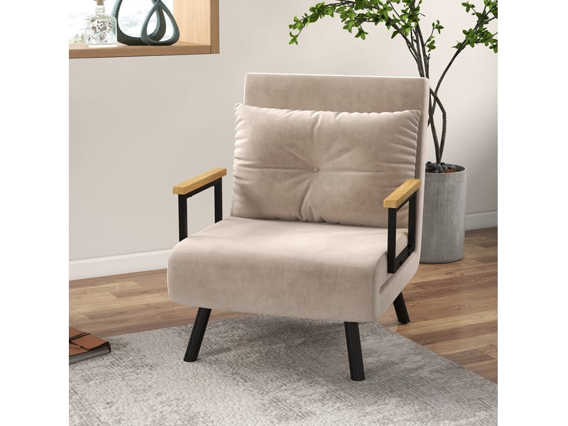  Fauteuil convertible en lit avec dossier réglable et coussin, en polyester beige  - Conforama B