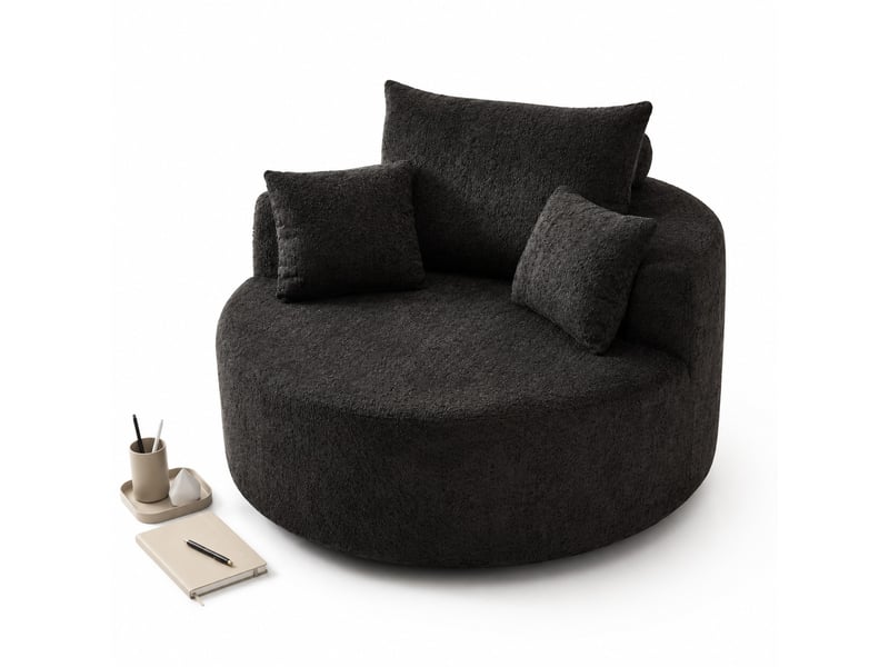  Fauteuil une place modenvie en chenille noire avec mousse, coussins et dossier, 127 x 127 x 82 cm, sans montage  - Conforama A