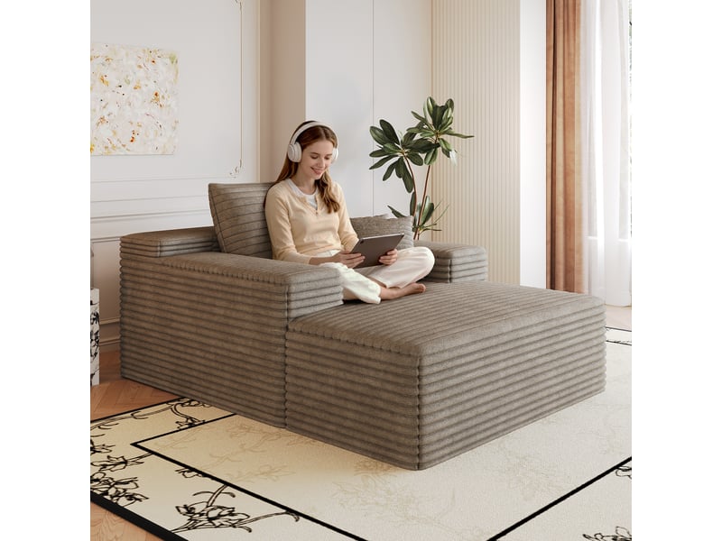 Canapé méridienne modulable 115 x 159 x 60 cm, assise profonde, sans structure, rembourrage mousse, sans montage, velours côtelé, chameau Bliss Lite - Conforama D