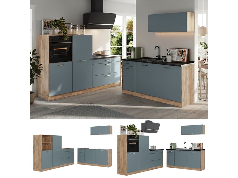  Vicco cuisine, bleu-grischêne doré, 220cm plan de travail marbre  - Conforama D