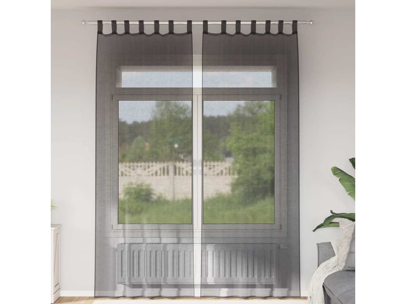  Lot de 2 rideaux en voile, voilages avec passants noir cf44451  - Conforama B