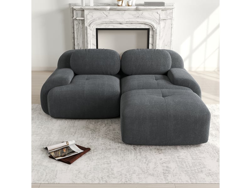  Canapé d'angle modulable en velours côtelé, gris, 208 x 178 x 70 cm Fay Lum - Conforama B