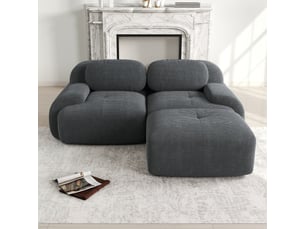 Canapé d'angle modulable en velours côtelé, gris, 208 x 178 x 70 cm