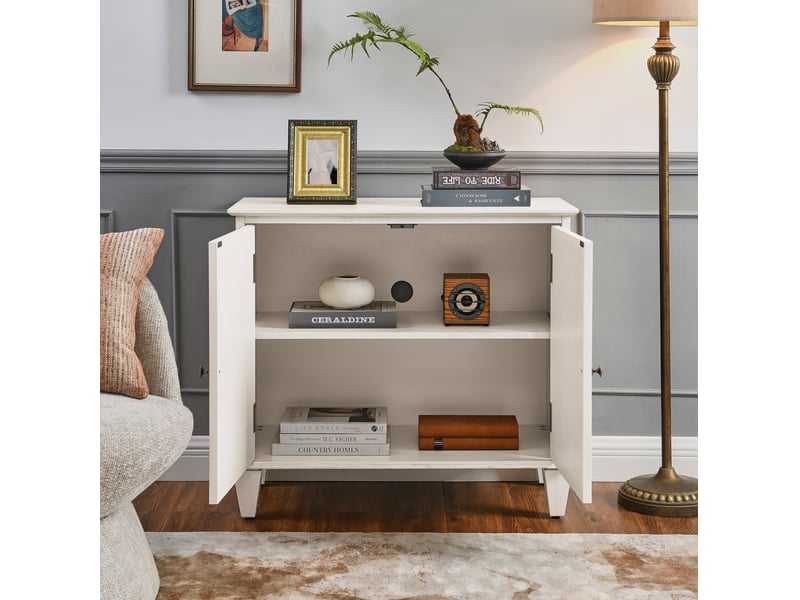  Buffet 96.52x47.96x21.29 cm avec étagère réglable en bois et mdf blanc antique  - Conforama B