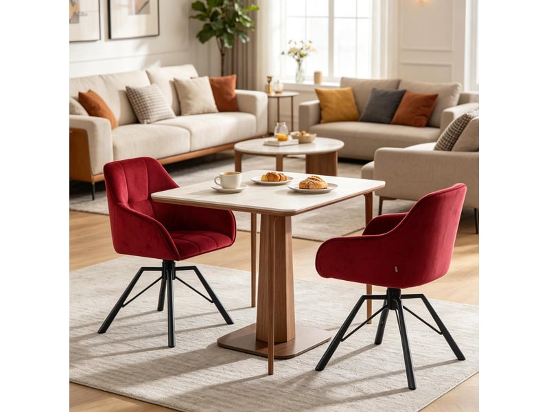 Chaise lot de 2 pivotante avec accoudoirs et dossier rembourré en velours  - Conforama C