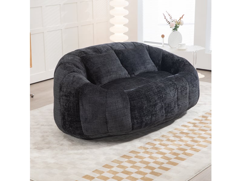  Fauteuil poire 145x95x63 cm à dossier haut en chenille noir  - Conforama C