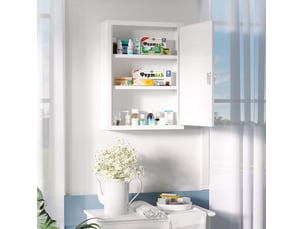 Armoire pharmacie verrouillable à suspension avec 2 clés en acier blanc 40x15x53,5 cm pour salle de bain et cuisine