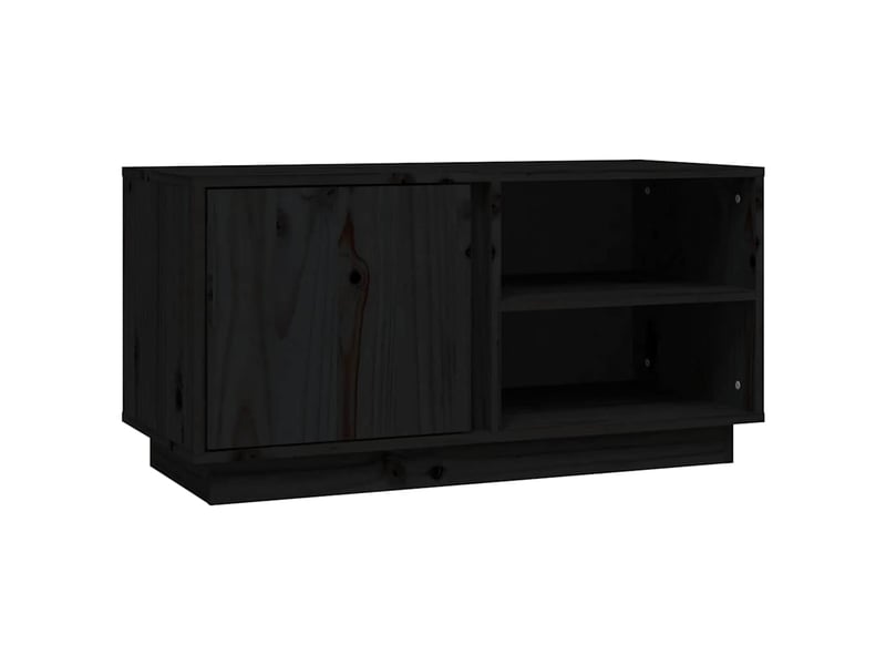  Meuble tv - banc tv - meuble de rangement noir 80x35x40,5 cm bois de pin massif  - Conforama A