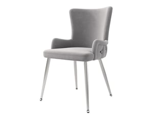 Chaise de salle à manger en velours gris, lot de 6, pieds métal argenté, dossier capitonné, accoudoirs, style chic