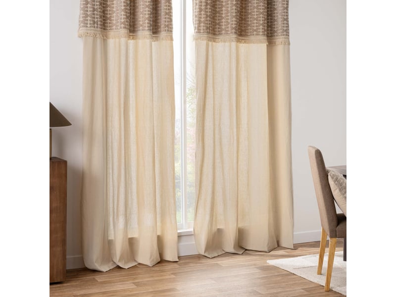  Rideau à œillets 140 x 240 cm cotonpolyester top jacquard frange domino 1613135 - Conforama D
