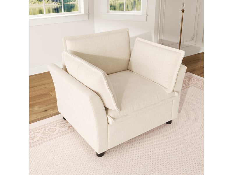  Canapé 1 place en tissu chenille beige avec led intégrée et coussins amovibles pour salon  - Conforama E