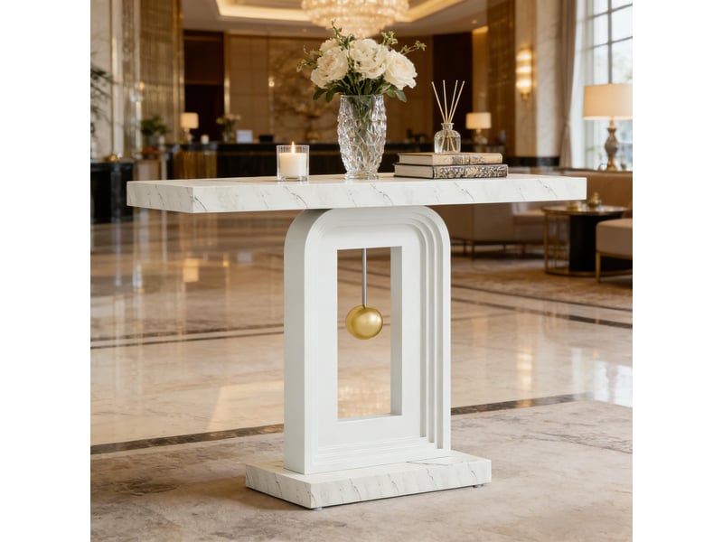  Console étroite en mdf effet marbre blanc 100x30x82 cm  - Conforama D