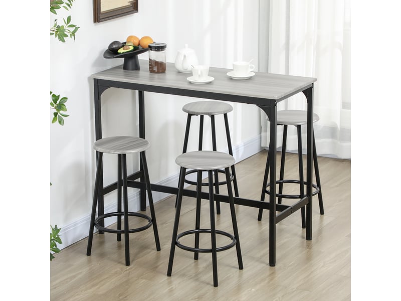  Ensemble bar 5 pièces, table et 4 tabourets, design industriel, compact, rustique  - Conforama C