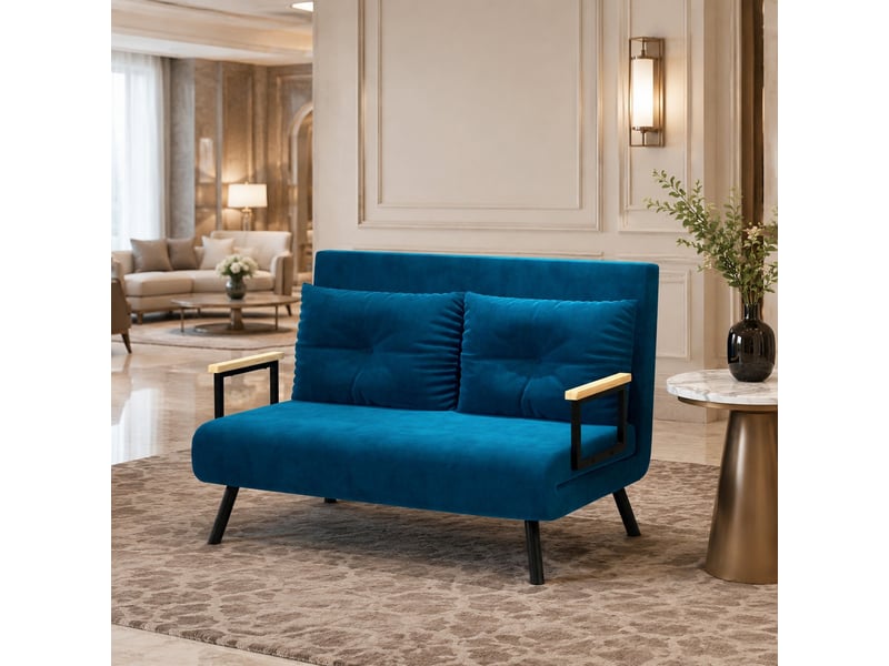  Fauteuil relax convertible 2 places en velours bleu, dossier réglable 5 positions  - Conforama C