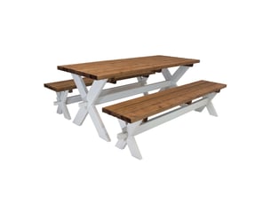 Axi | celine table de pique nique en bois et 2 bancs 177x75 cm | couleur marronblanc, epicéa | table picnic pour 6 personnes
