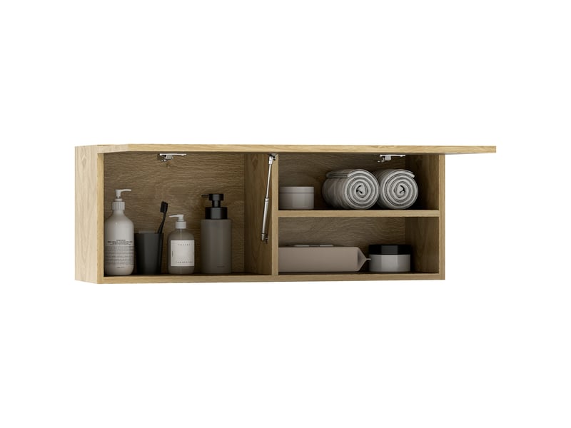  Meuble mural salle de bain 80 x 25 x 30 cm, porte relevable, finition bois naturel  - Conforama A