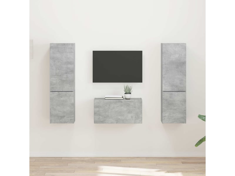  Ensemble meuble tv - banc tv - meuble de rangement 5 pcs gris béton bois d'ingénierie  - Conforama B