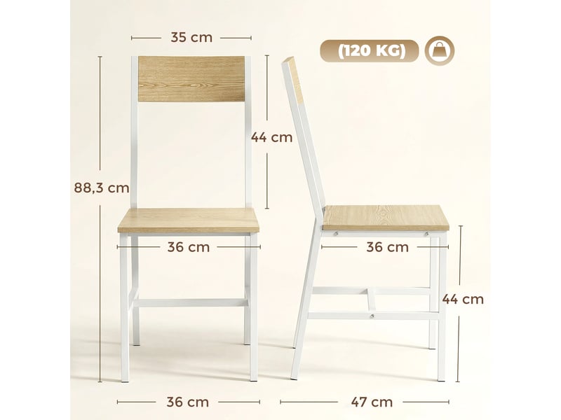  Ensemble de 2 chaises de salle à mangercuisine avec dossier incliné et structure en métal naturel  - Conforama E