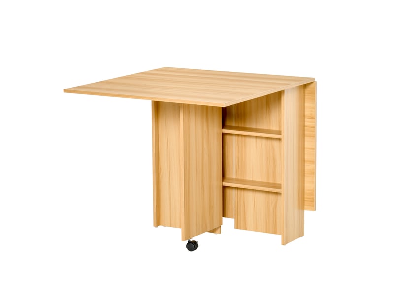  Table pliante de cuisine salle à manger amovible sur roulettes 80l x 140l x 74h cm 2 étagères intégrées en bois coloris bois naturel  - Conforama B