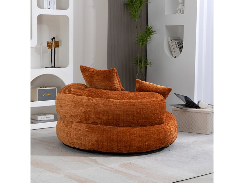  Fauteuil poire, tissu chenille, sans montage, avec accoudoirs, assise rembourrée, 108 × 108 × 52 cm, pour salon et chambre - orange C-DEGAYUN - Conforama E