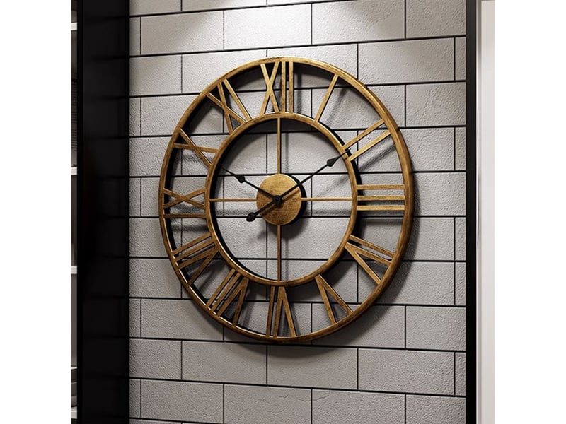 Horloge murale rétro 50 cm en fer avec chiffres romains mouvement quartz silencieux décoration chicfurn  - Conforama E