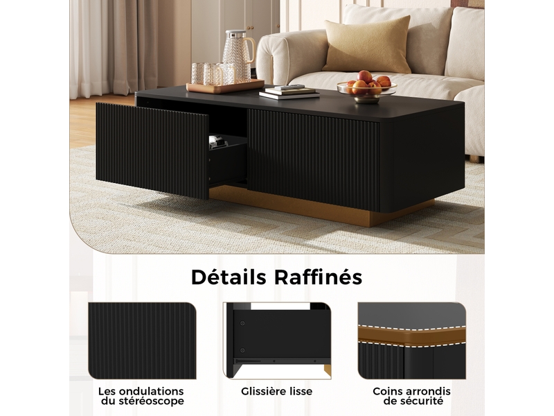  Table basse,110x50x35 cm,2 tiroirs,mdf et panneau de particules,noir  - Conforama E