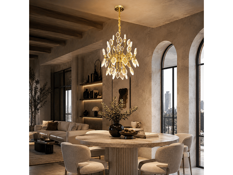 Lustre en cristal feuilles dorées b – éclairage 3 couleurs ASLED-523 - Conforama D