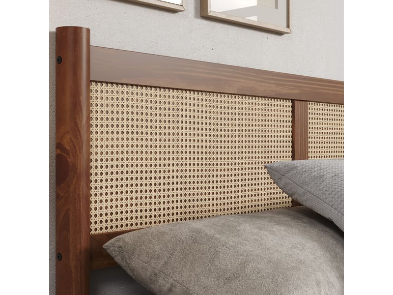 Lit double cefira 160x200 avec tête de lit en rotin - coloris châtaigne - Conforama D