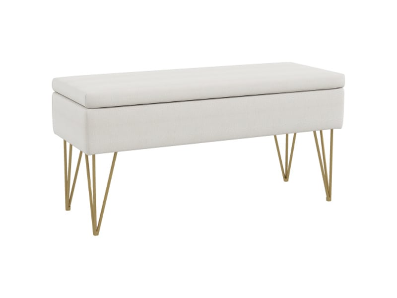  Banc coffre crème 100x40x49 cm, rembourré, aspect lin, pieds en acier, salon et chambre  - Conforama A