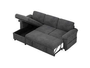 Canapé d'angle réversible convertible <strong>MODENVIE</strong> <strong></strong> 3 places Velours côtelé gris avec coffre de rangement