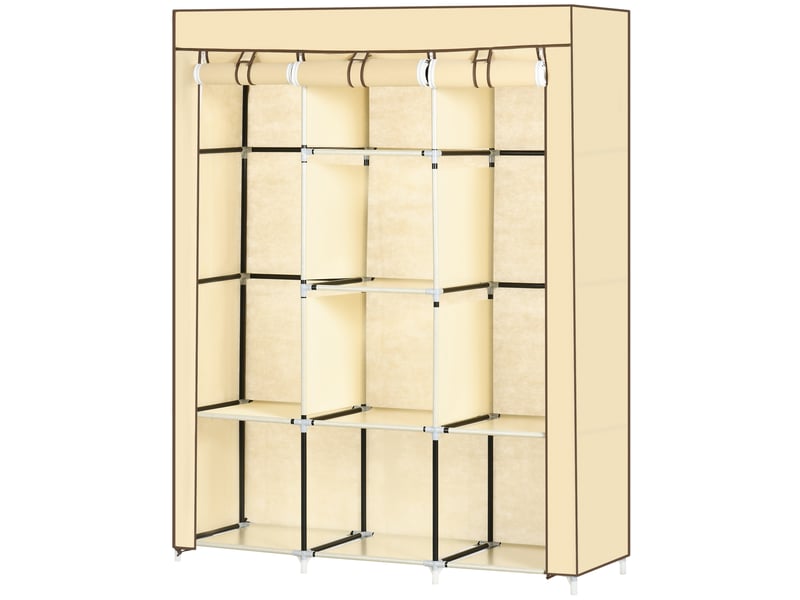  Armoire en tissu beige, 8 étagères et 2 penderies, porte enroulable, 125 x 46 x 162,5 cm  - Conforama B