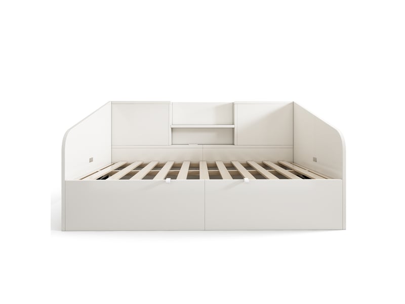  Lit coffre 90x190 cm avec sommier relevable, blanc  - Conforama R