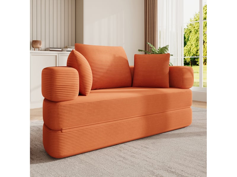 Canapé-lit 2 places convertible ovale 173x176 cm en velours côtelé orange - Conforama D