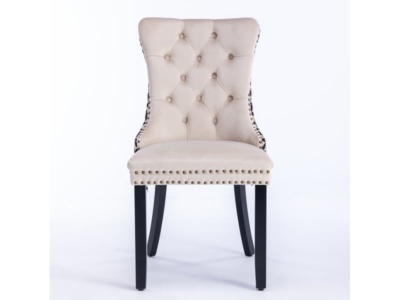  Lot de 2 chaises de salle à manger en velours beige et noir, pieds en bois  - Conforama B