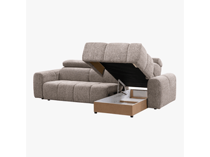 Canapé d'angle convertible avec têtières relevables en tissu taupe -