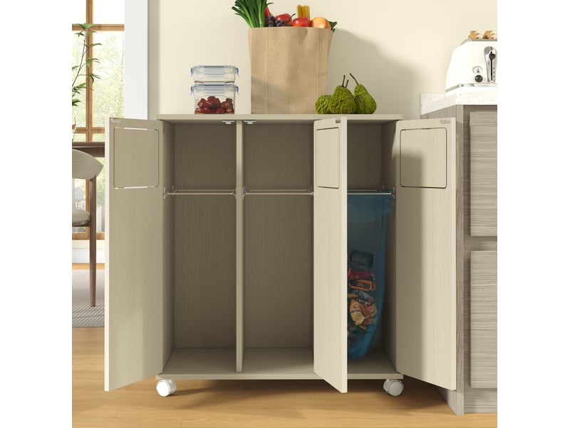  Meuble de tri des déchets 69,3x35x80 cm 3 portes mobile mdf blanc et aspect bois clair  - Conforama E
