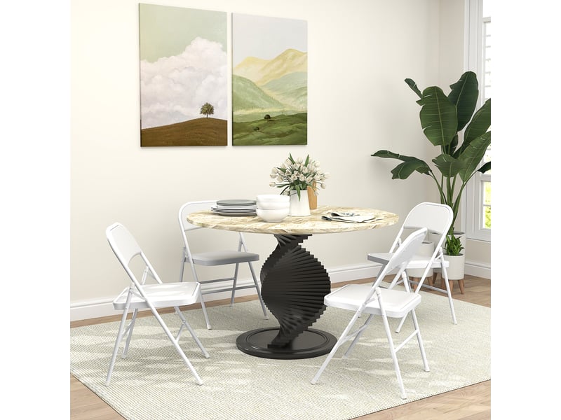  Lot de 4 chaises pliantes chaises de salle à manger portables cadre en acier dim. 45l x 46p x 78h cm blanc  - Conforama C