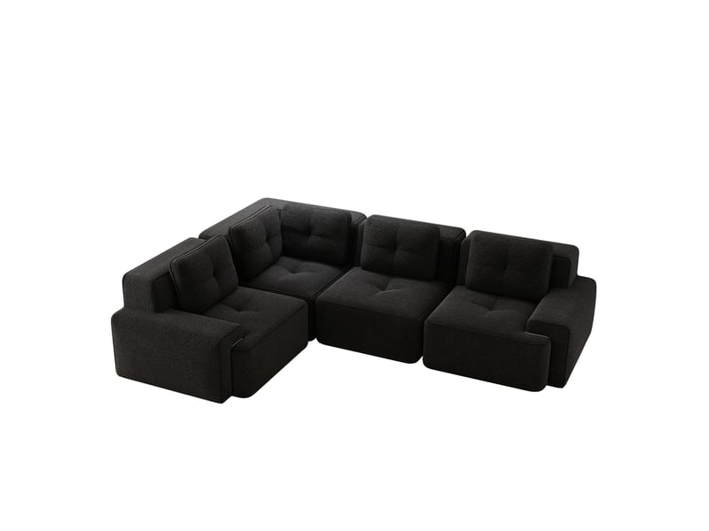 Canapé d'angle panoramique modulable 4 places en velours côtelé noir - 295 x 206 x 69 cm - Conforama A