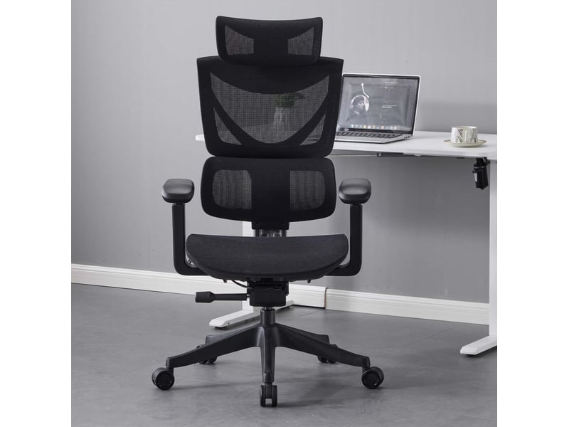 Chaise de bureau ergonomique noire en maille, réglage à 3 boutons et dossier inclinable 95° à 119° - Conforama B