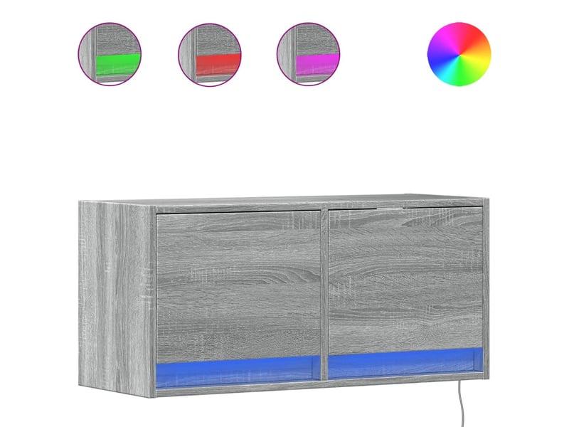  Meuble tv - banc tv - meuble de rangement mural avec lumières led sonoma gris 80x31x35 cm  - Conforama A