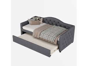 Lit banquette 90x200 cm avec lit gigogne 90x190 cm en lin gris